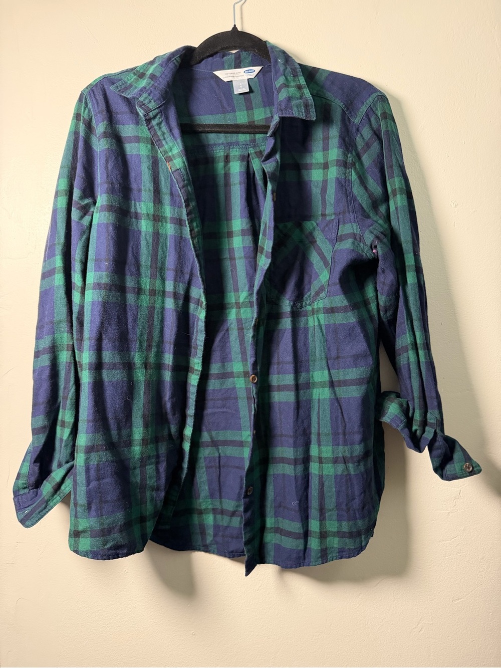 Old Navy Green and Navy Plaid Button-Up Shirt